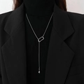 Minimalist silver bead sweater chain necklace featuring a geometric Y-shaped tassel pendant - Silver Square