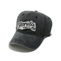 Detailaufnahme der Vintage-Baseballkappe aus gewaschenem Denim mit Florida-Stickerei - Schwarz