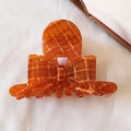Elegant orange checkered pattern ribbon bow hair claw clip for women's hairstyles - Bowknot Style / Orange Plaid