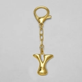 18k gold plated bubble letter Y keychain charm with lobster clasp for handbags - Letter Y