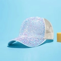 Sparkly rhinestone trucker hat with white mesh back for breathable summer sun protection - White Mesh White AB Rhinestones