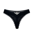 Sexy zwarte kanten string met gouden hartsluiting en transparante mesh details op wit - M / Zwart