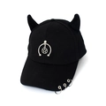Detail of punk style black baseball cap with silver metal rings and star pendants - Half Ring Star Black
