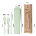 Light green wheat straw cutlery set with fork spoon knife and storage box dimensions - Nordic Green / With Kraft Box