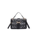 Elegant leopard print square handbag with golden buckle and adjustable black shoulder strap - Black Leopard