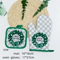 Christmas themed oven glove and mat set with green wreath and Merry Christmas print - Christmas Glove 5 (Wreath)