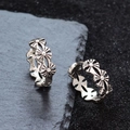 Vintage silver hoop earrings with engraved cross flower pattern in hip hop style - EH0293-Retro Cross Daisy Embossing