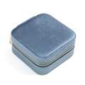 Portable square velvet jewelry box in dusty blue with golden zipper closure - Blue