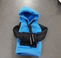 Royal blue mini hoodie car gear shift cover with black accents and drawstrings - Blue & Black Patchwork with Eyelets
