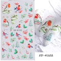 5D Christmas embossed nail art stickers featuring robin and pine trees model 5D-K102 - Winter Theme 5D-K102