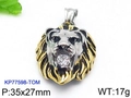 Titanium steel lion head pendant with gold mane and silver face with clear stone - Two-Tone Gold Pendant (KP77598-TOM)