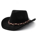 Classic black wool western cowboy hat with colorful woven band shown on white background - Black