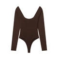 Women's dark brown long sleeve bodysuit with square neck in high elastic knit fabric - S / Coffee
