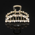 Elegant 7.7cm gold alloy hair claw clip with faux pearls and rhinestones on black background - Half Rhinestone Half Pearl Large Crescent 7.7CM Claw Clip