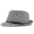 Cappello Panama in paglia stile britannico con fascia nera e fibbia in metallo - M(56-58cm) / Nero