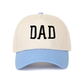 Detailed embroidery of DAD letters on a two-tone beige and light blue trucker hat - Adjustable / Light Blue