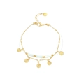 Golden multi-layer stainless steel bracelet with white cylinder beads and fan pendants - Gold Blue