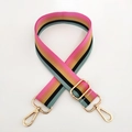 Adjustable colorful striped thick canvas shoulder strap with gold metal lobster clasps - Rainbow Stripes