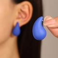 Fashionable teardrop stud earrings in a matte blue finish for a minimalist chic look - Dark Blue Matte Drop
