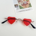 Kids heart shaped sunglasses with red translucent lenses and gold metal frames - Red