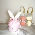 Pink satin bunny ear drawstring gift bag with heart pattern and matching ribbon - Large / Pink Heart