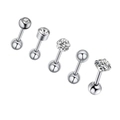 5-piece silver stainless steel zircon stud earring set with screw back closure - Set 1 (Silver/Zircon Ball/Prong Set)