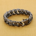 18mm vintage stainless steel bracelet with engraved floral patterns and oxidized finish - Gunmetal Black (KB150675-KJX)