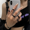 Gothic punk black alloy four-finger chain ring set for men in dark metal streetwear style - S1111b-F-Dark Multi-layer Chain Link Rings