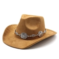 Minimalistischer Vintage-Fedora aus braunem Wildleder mit dekorativer Metallschnalle - M(56-59CM) / Khaki