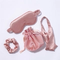 4-piece faux silk sleep set in rose pink with eye mask, pouch, and hair accessories - No.32 Pink (Square Bag) / Rose Pink