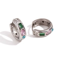 Pendientes de plata con circonitas de colores en forma de rectángulo y gota brillante - Pendientes de Aro de Circonita con Gota de Agua Geométrica / Color Acero - Diamante de Colores