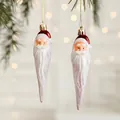 Red and white Santa Claus icicle ornament with white glitter finish for Christmas decor - Santa Claus Style D (Set of 2)