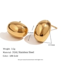 Polished 18K gold plated stainless steel hollow bean stud earrings for women, 13.5mm size - Hollow Bean Stud Earrings - Gold