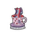 Lavendelfarbene Teetassen-Emaille-Brosche mit Herzmustern und YOU'RE MY CUP OF TEA Text - Einzelner Herz-Stil (YOU'RE MY CUP OF TEA)