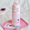 Thermos rose en acier inoxydable avec illustrations de lapin et couvercle nuage - 550ml / Lapin Chandelier