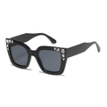 Retro oversized vierkante zonnebril in zwart met fonkelende strass-kristal versieringen - Zwart Frame Zwart Grijze Glazen