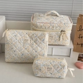 Three-piece floral corduroy quilted storage bag set in cream with blue flower patterns - Spring Fresh Yellow Floral Corduroy