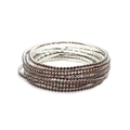 Stackable silver-tone elastic bracelets with brown rhinestones in a layered set - Silver Multi-layer Brown Rhinestone