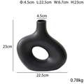 Abstract black ceramic ring vase with hollow design and detailed product dimensions - Large / Black
