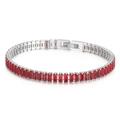 6mm silver finish stainless steel bracelet with rectangular red zircon inlay - Steel Color-Ruby Red