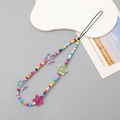 Colorful star beaded phone lanyard strap with bow charm on a minimalist gray surface - Star Style (K687)
