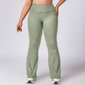 High-waist flared yoga pants in bean green featuring tummy control and slim fit silhouette - XXL / Flared Pants / Bean Green