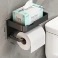 Matte black wall-mounted toilet paper holder with storage shelf in premium space aluminum - Space Aluminum / Elegant Black Bordered Double Layer