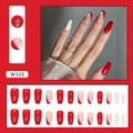 Elegant minimalist French red and white coffin shaped press-on nails set for women - Oolong Milk Tea (W326)