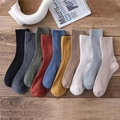 Colorful mid-calf ribbed knit cotton socks for women in ten vintage solid colors - Mixed Colors
