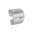 Adjustable silver finish wide band ring with irregular hammered texture on a white background - Adjustable Open / Silver