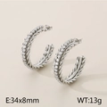 Versilberte gedrehte C-Ohrringe mit Zirkonia-Steinen besetzt, Größe 34x8mm - Stil B Gedrehtes Seil Strass (KE115306-KFC) / Stahlfarbe
