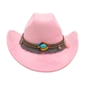 Rosa Filz-Cowboyhut im Boho-Stil mit bunter Perlenverzierung und Quasten-Details - Einheitsgröße / Rosa