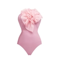 Dettaglio di un costume da bagno rosa con grandi fiori in tessuto a strati sul davanti - S / Costume da Bagno Intero con Fiore 3D