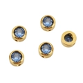 Five gold-plated stainless steel beads with blue zircon stones on white background - 6mm (10 Pieces Pack) / Rhinestone Blue